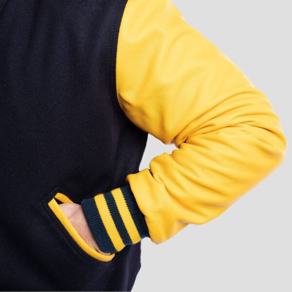 Samuel Navy Blue Wool Body & Lemon Leather Sleeves Varsity Jacket - Image 4