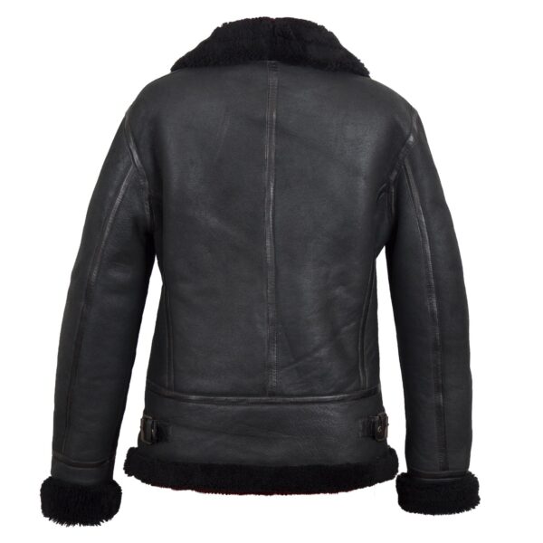 Mia Black Hooded Shearling Sheepskin Leather Jacket - Image 8