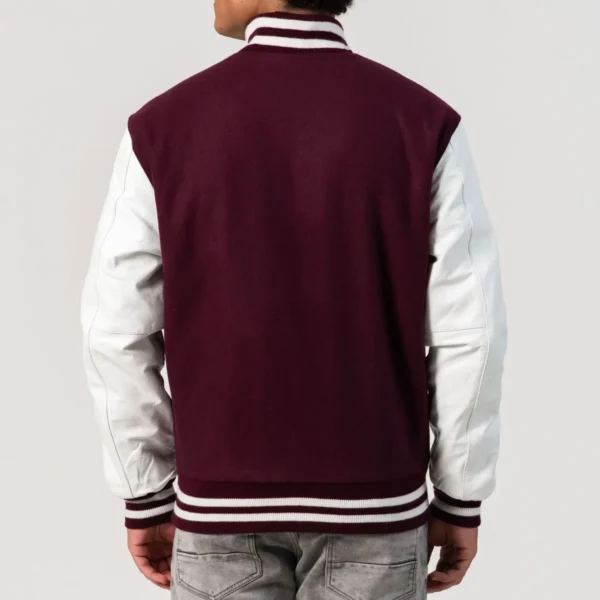 Alexander Maroon Wool Body & White Leather Sleeves Varsity Jacket - Image 2
