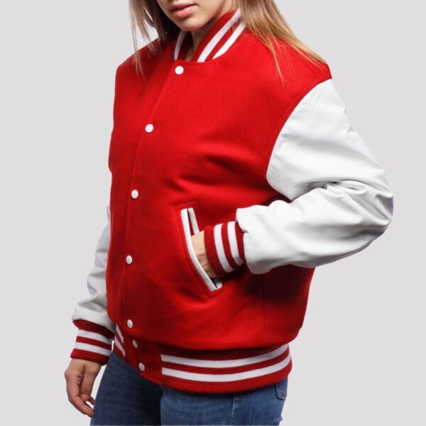 Levy Scarlet Wool Body & White Leather Sleeves Varsity Jacket - Image 3