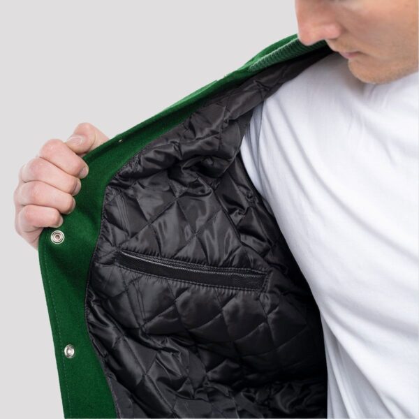 Lucas Kelly Green Wool Body & Black Leather Sleeves Varsity Jacket - Image 4