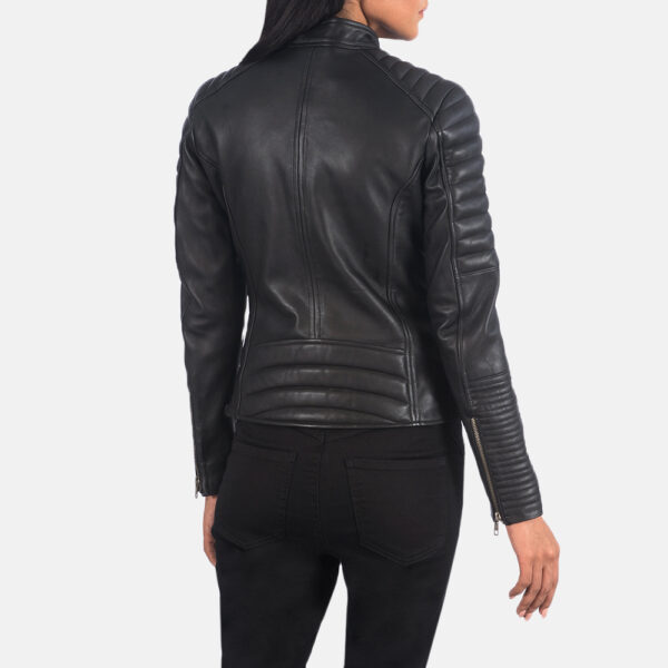Emily Black Leather Biker Jacket - Image 2