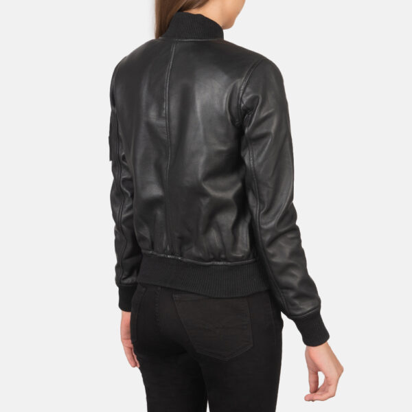 Mia Black Leather Bomber Jacket - Image 2