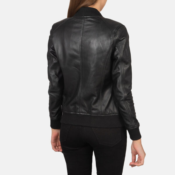 Isabella Black Leather Bomber Jacket - Image 2