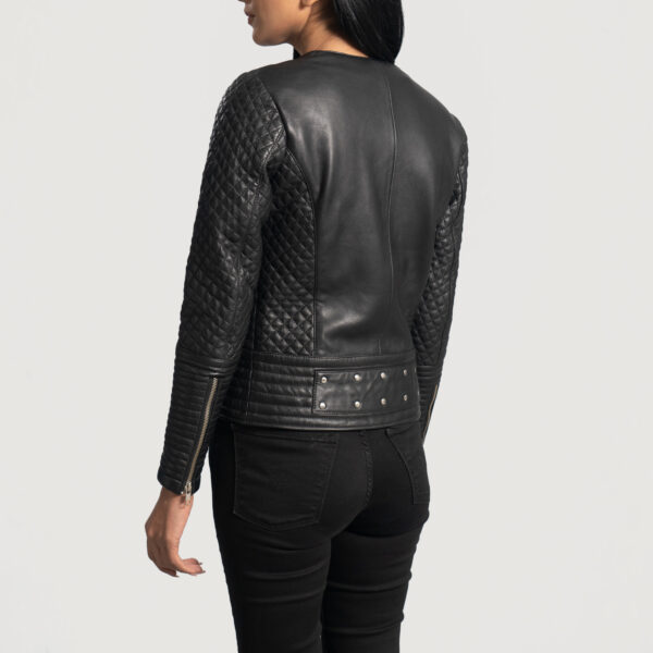 Sarah Black Studded Leather Biker Jacket - Image 4