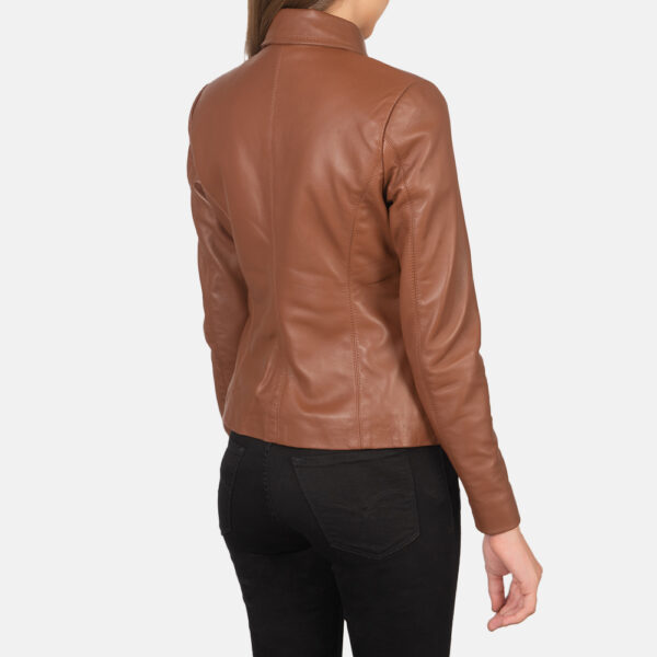 Elizabeth Brown Leather Biker Jacket - Image 2