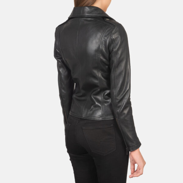 Luna Black Leather Biker Jacket - Image 4