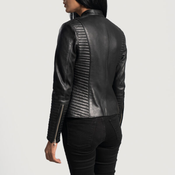 Violet Black Leather Biker Jacket - Image 2