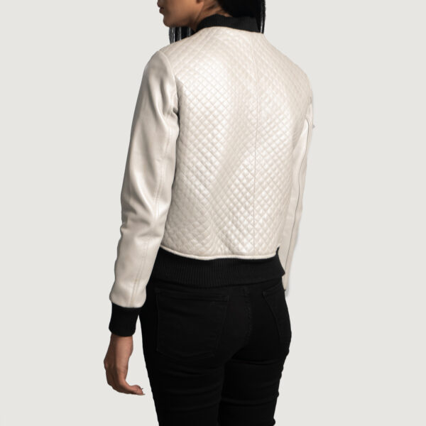 Ava Silver Leather Bomber Jacket - Image 2