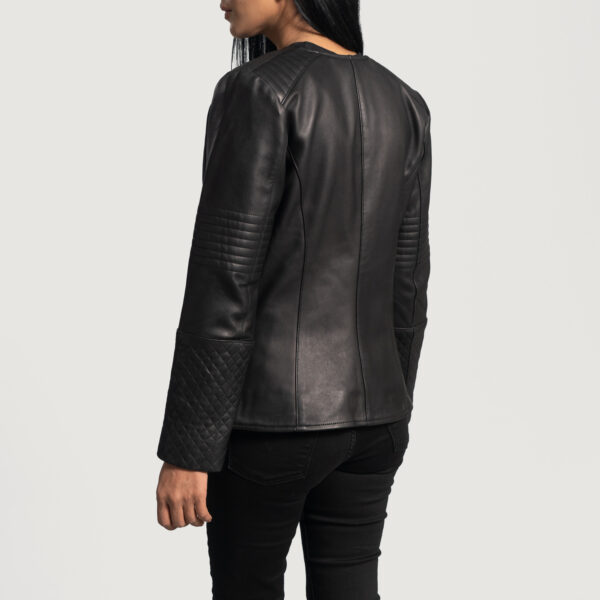 Sophia Quilted Black Leather Biker Jacket - Image 2