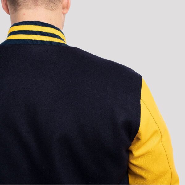 Samuel Navy Blue Wool Body & Lemon Leather Sleeves Varsity Jacket - Image 2