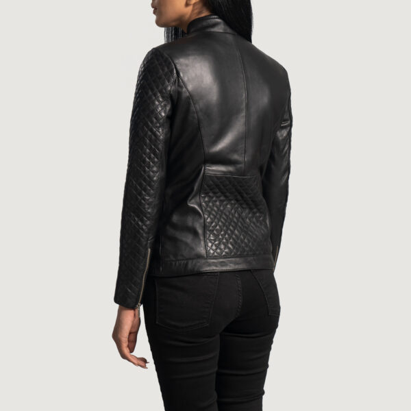 Lily Quilted Black Leather Biker Jacket - Image 2