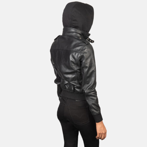 Levy Black Hooded Leather Bomber Jacket - Image 2