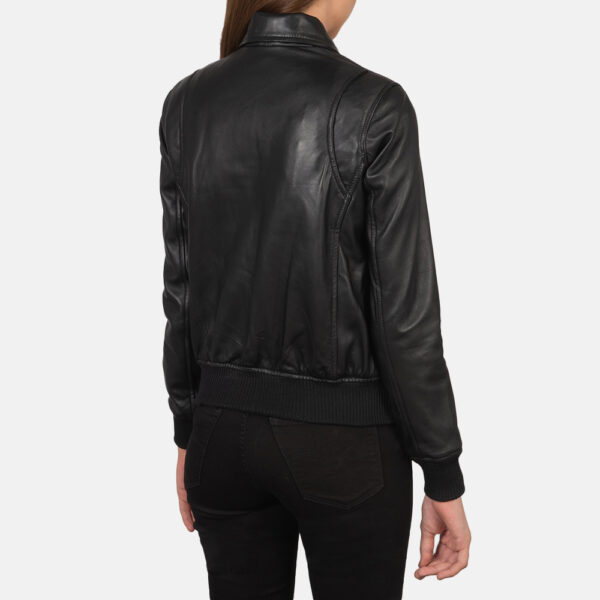 Rose Black Leather Bomber Jacket - Image 2