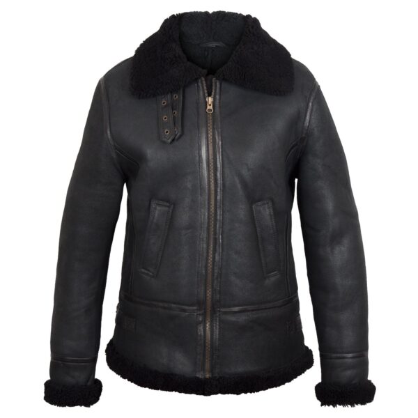 Mia Black Hooded Shearling Sheepskin Leather Jacket - Image 7