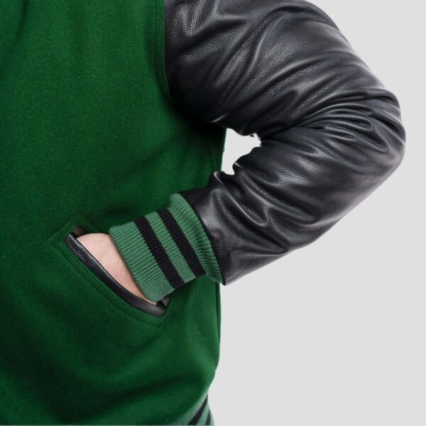 Lucas Kelly Green Wool Body & Black Leather Sleeves Varsity Jacket - Image 5
