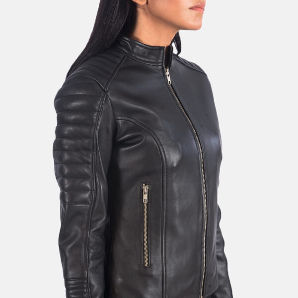 Emily Black Leather Biker Jacket - Image 4