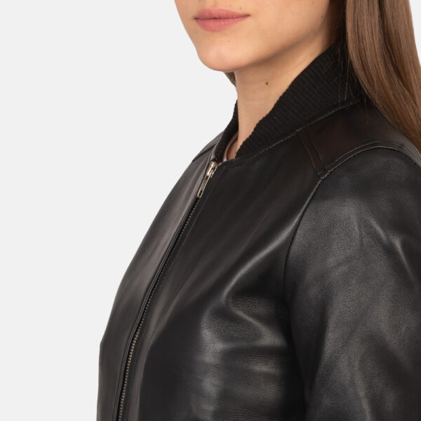 Isabella Black Leather Bomber Jacket - Image 5