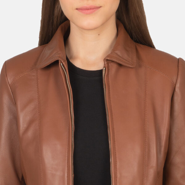 Elizabeth Brown Leather Biker Jacket - Image 5