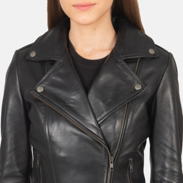Luna Black Leather Biker Jacket - Image 5