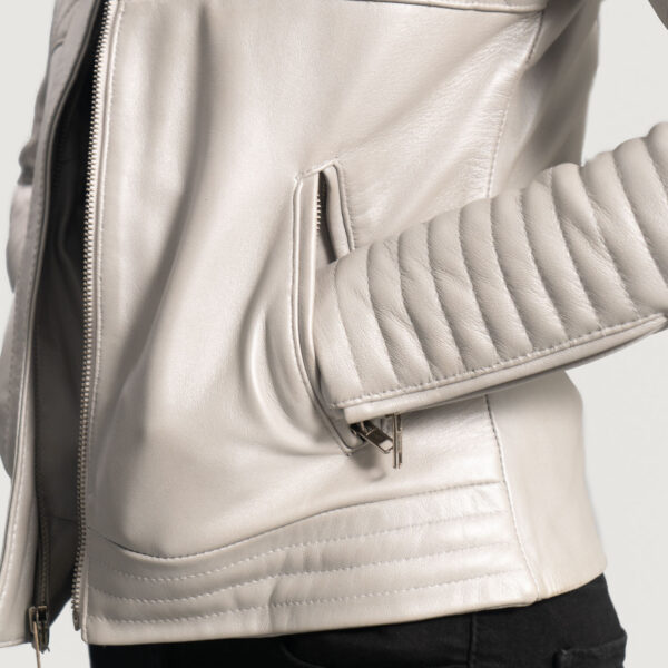 Isla Quilted Silver Leather Biker Jacket - Image 5