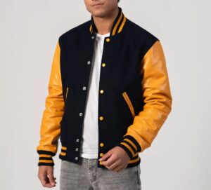 Henry Black Wool Body & Gold Leather Sleeves Varsity Jacket (Copy)