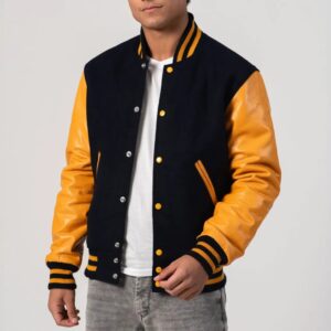 Henry Black Wool Body & Gold Leather Sleeves Varsity Jacket (Copy)