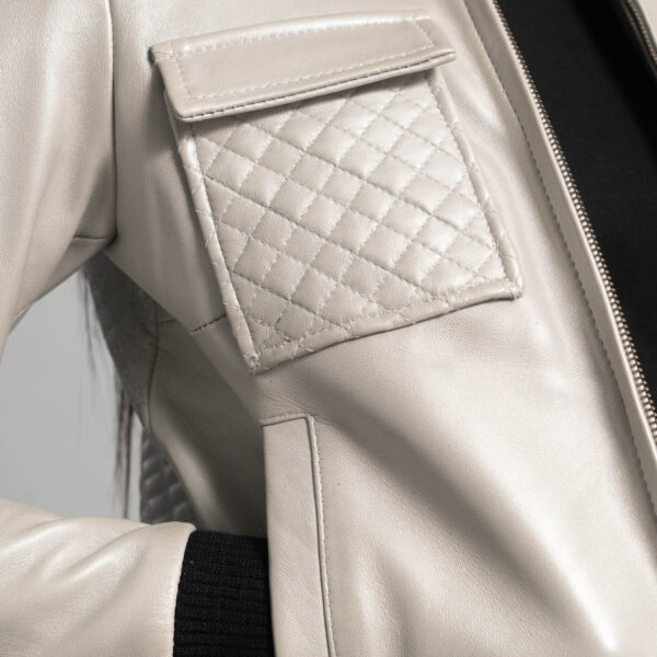 Ava Silver Leather Bomber Jacket - Image 5