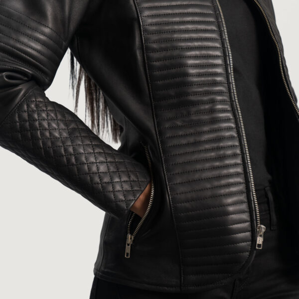 Sophia Quilted Black Leather Biker Jacket - Image 5
