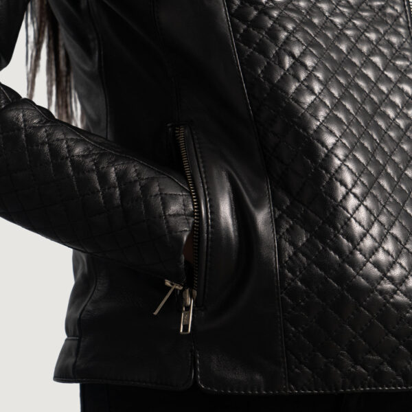 Lily Quilted Black Leather Biker Jacket - Image 5