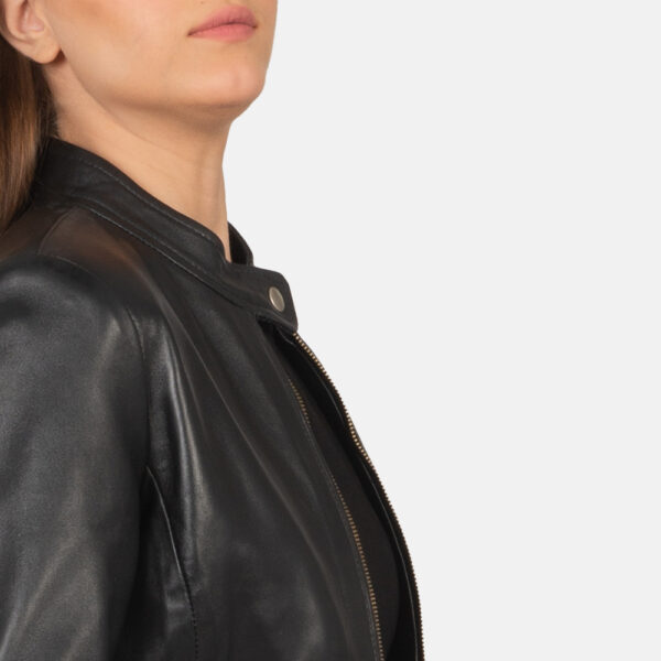 Harper Black Leather Biker Jacket - Image 5