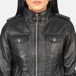 Levy Black Hooded Leather Bomber Jacket