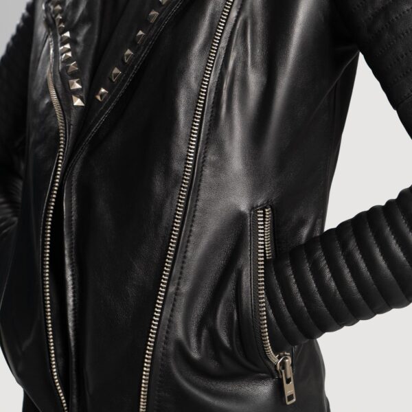 Andi Studded Black Leather Biker Jacket - Image 5