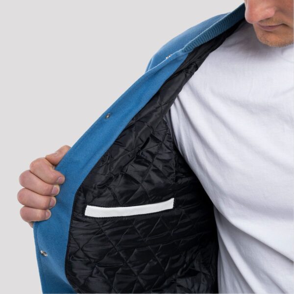 William Sky Blue Wool Body & White Leather Sleeves Varsity Jacket - Image 3