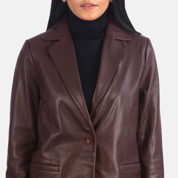 Lily Maroon Leather Blazer - Image 2