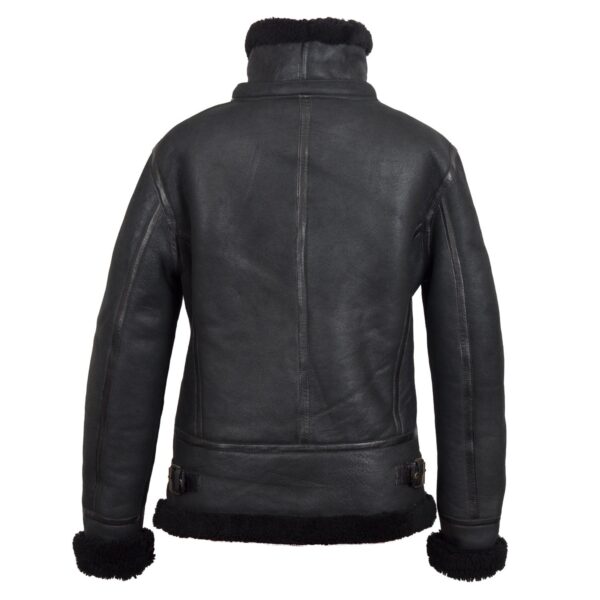 Mia Black Hooded Shearling Sheepskin Leather Jacket - Image 6