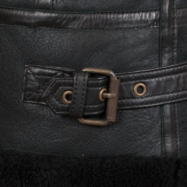 Mia Black Hooded Shearling Sheepskin Leather Jacket - Image 4