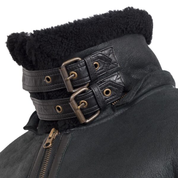 Mia Black Hooded Shearling Sheepskin Leather Jacket - Image 3