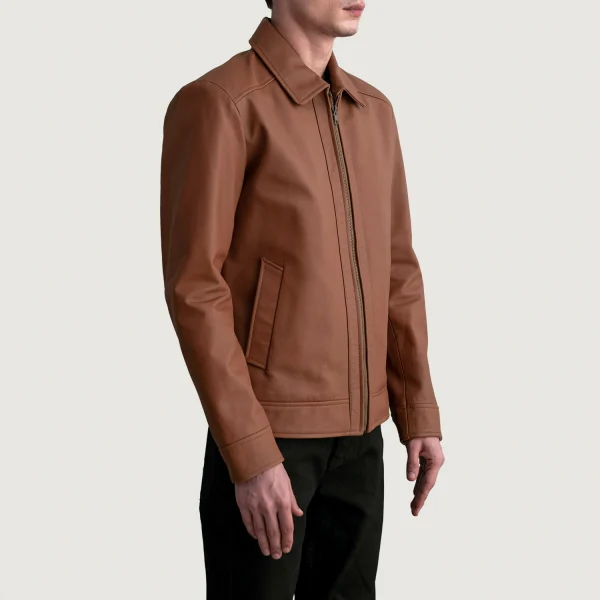 Henry Brown Leather Biker Jacket - Image 3