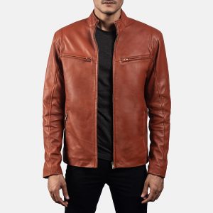 Liam Tan Brown Leather Biker Jacket