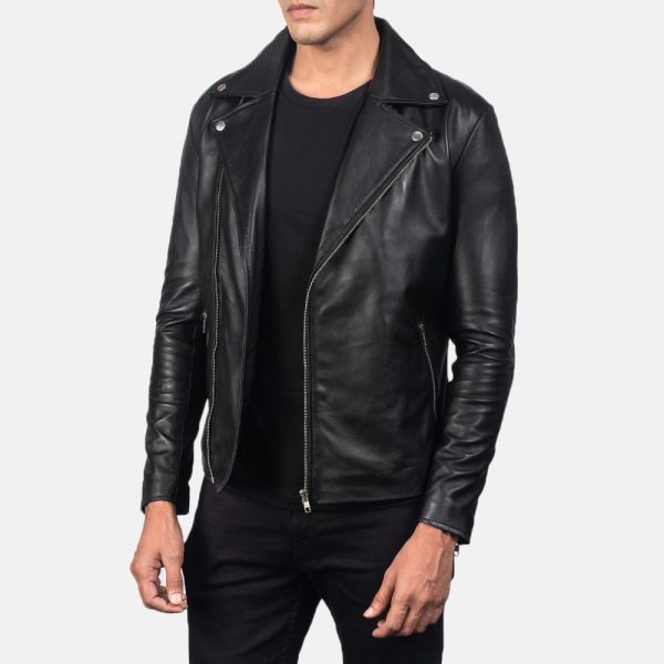 Michael Black Leather Biker Jacket - Image 3