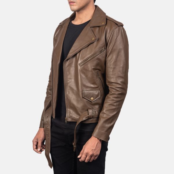 Elijah Brown Leather Biker Jacket - Image 3