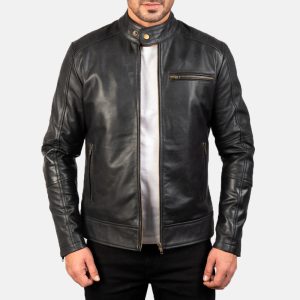 James Black Leather Biker Jacket