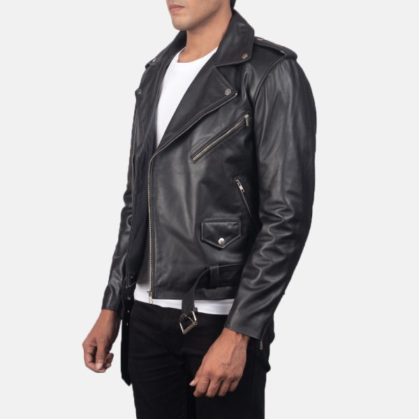 Elijah Black Leather Biker Jacket - Image 3