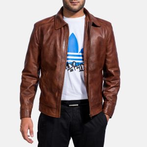 Henry Tan Brown Leather Biker Jacket