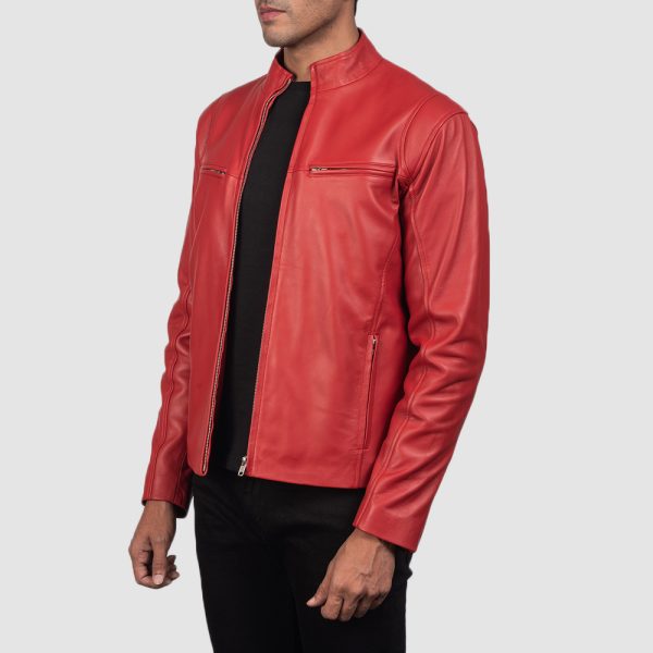 Liam Red Leather Biker Jacket - Image 3