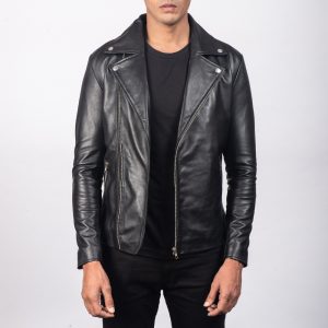 Michael Black Leather Biker Jacket