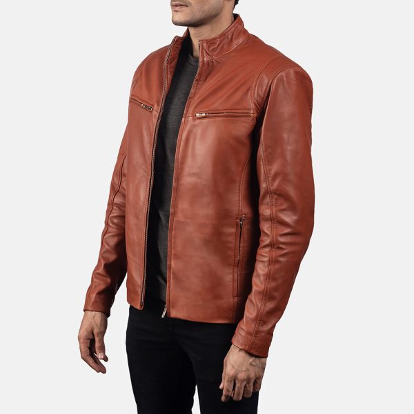 Liam Tan Brown Leather Biker Jacket - Image 3