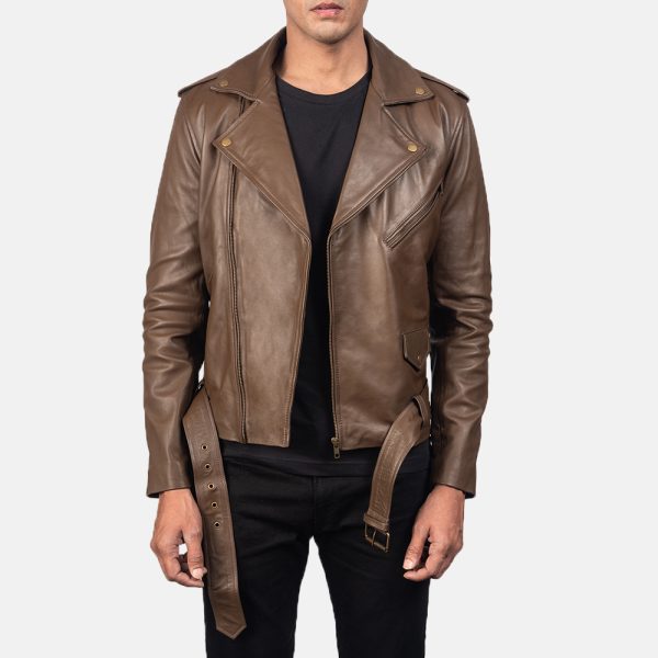 Elijah Brown Leather Biker Jacket - Image 2