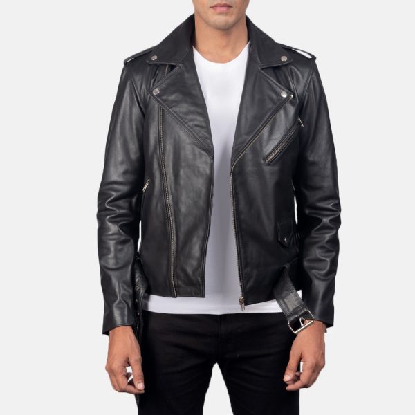 Elijah Black Leather Biker Jacket - Image 2